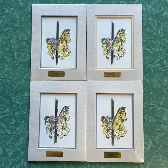 Yellow Carousel Horse 5x7 Matted Print Hand Watercolor, Signed Shar Coulson - Picture 7 of 8